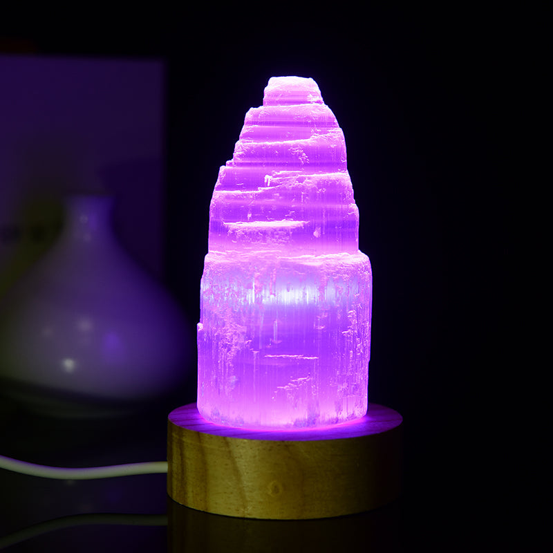 USB colour changing selenite lamp For Tranquil Living Spaces