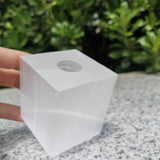 Selenite cube tea light holder