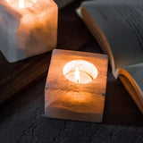 Selenite cube candle holder
