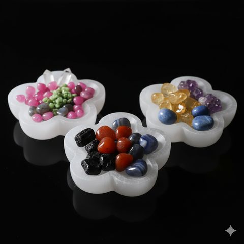 Selenite dish for crystals flower