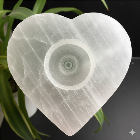 Heart crystal selenite candle holder