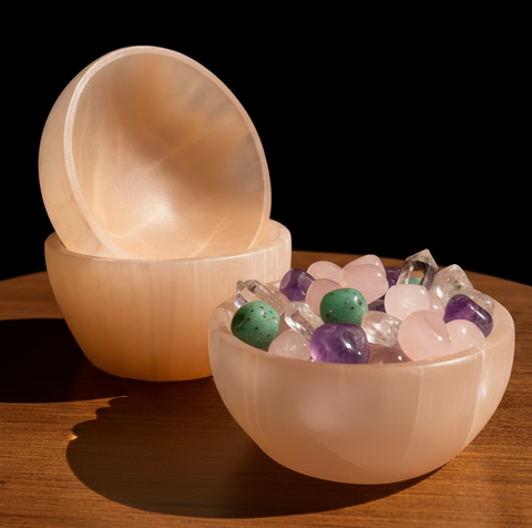 Peach selenite bowl