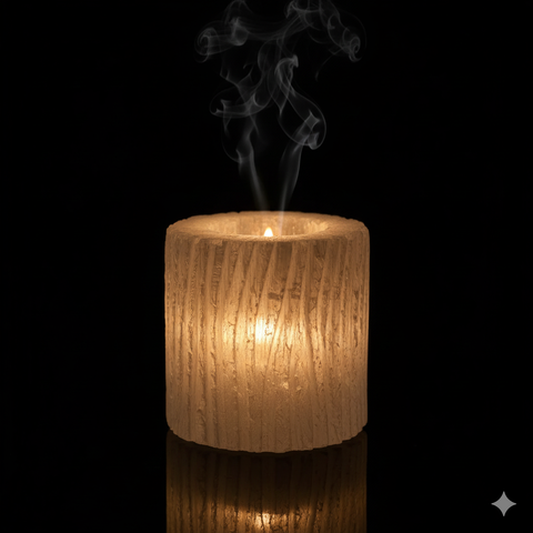 Selenite log candle holder