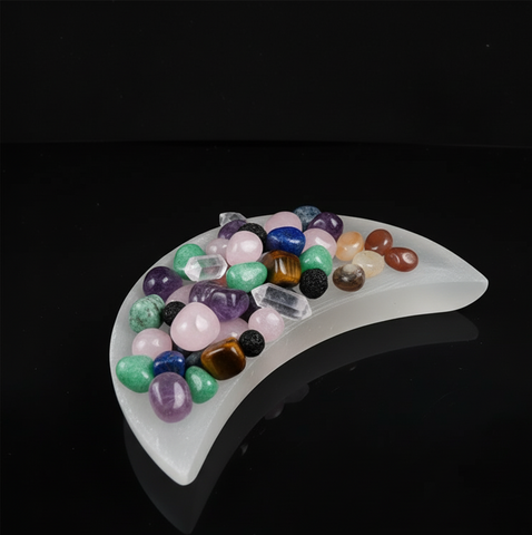 Large selenite moon bowl