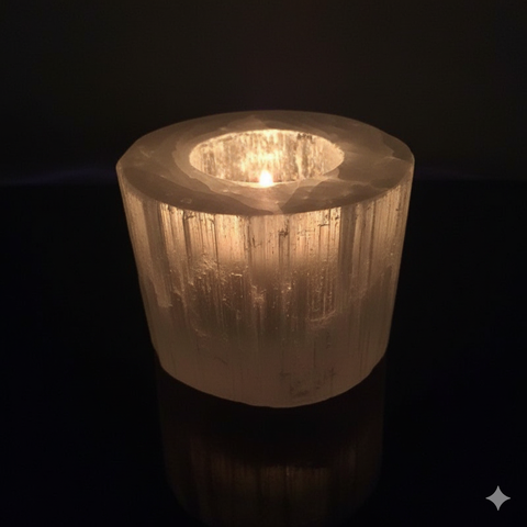 2 Selenite Candle Holders Cylinder