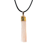 Orange crystal necklace with a string attached to the top.