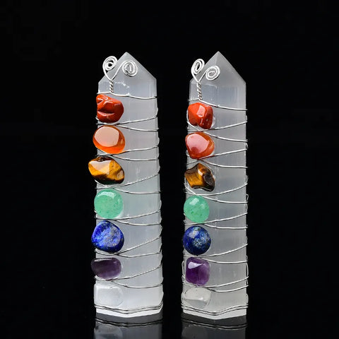 Chakra selenite tower