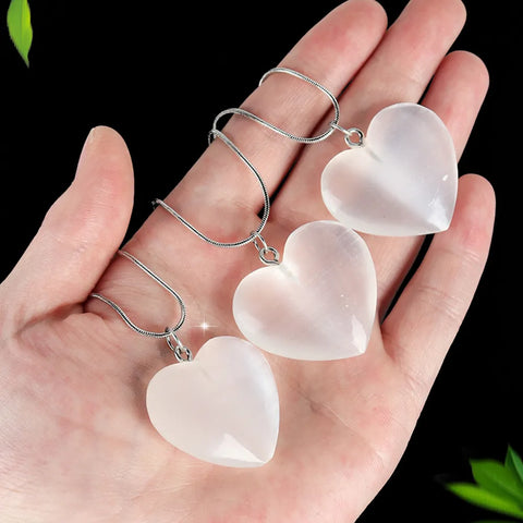 Selenite heart necklace