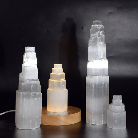 Selenite crystal tower lamp
