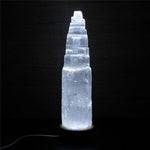 Selenite crystal tower lamp